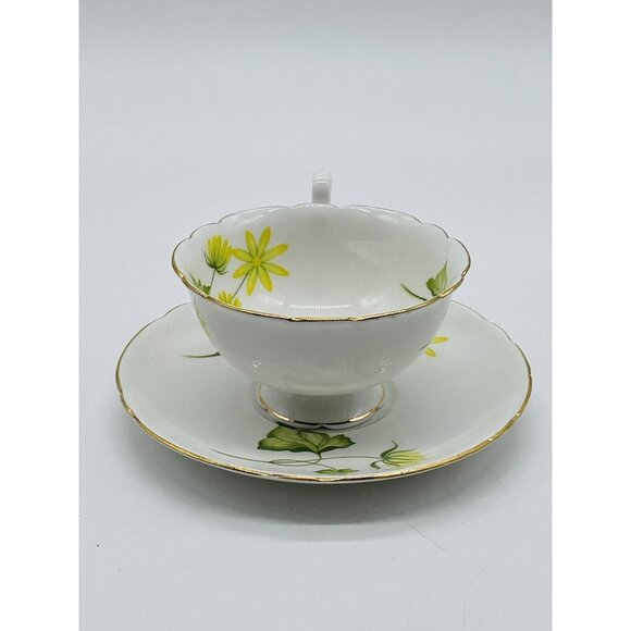 SHELLEY CUP AND SAUCER CELANDINE LINCOLN SHAPE ENGLAND 1960S YELLOW FLOWERS - Picture 4 of 9